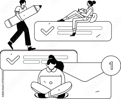 Teamwork makes the dream work with this illustration of people collaborating on tasks, perfect for showcasing productivity, project management, and achieving goals in a stylish visual