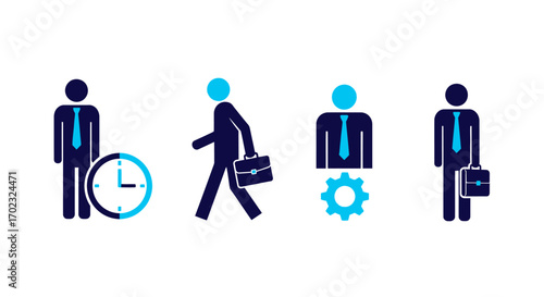 Conceptual Representation of Business Professionals and Their Workday Elements Illustrating Time Management Workflow and Productivity