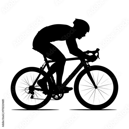 Cyclist riding a racing bicycle silhouette isolated on white background