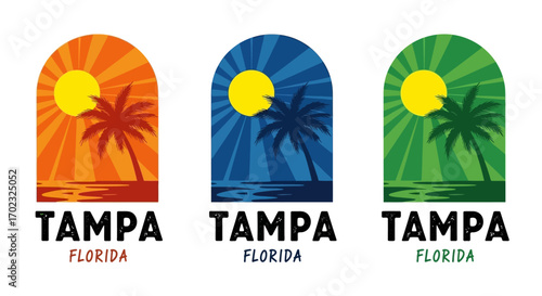 Vibrant Tropical Sunset and Sunrise Scenes with Palm Trees and Coastal Views Representing Tampa Florida