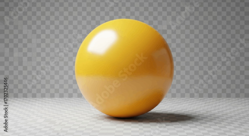 A detailed rendering of a smooth golden sphere with reflections and shadows on a checkered surface