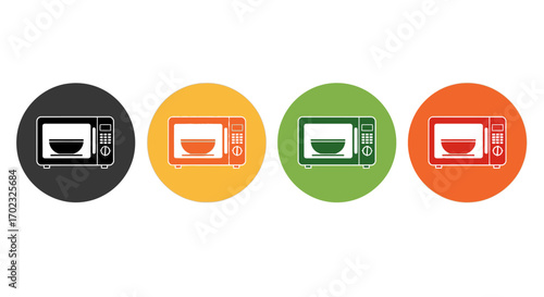 Collection of Four Minimalist Microwave Oven Icons Each Featuring a Simple Bowl Inside Representing Cooking and Food Preparation