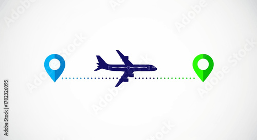 Airplane Traveling From One Destination To Another Across The Sky With Location Pins Marking The Journey