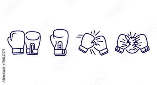 Illustration of boxing gloves and a fight sequence depicting impact and action in the sport of boxing