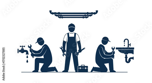 Professional Plumbers Providing Expert Water System Repair Services For Homes And Businesses With Tools And Equipment
