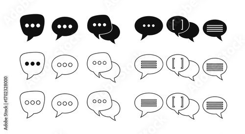 Collection of Stylized Speech Bubbles and Chat Icons Representing Communication and Dialogue in Various Forms and Designs
