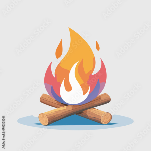 Illustration of a stylized campfire with burning flames and crossed logs, simplistic design