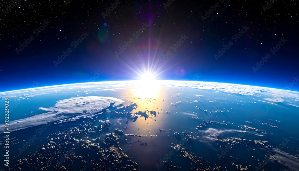 Obraz premium Earth from space with sunrise, a breathtaking view of our planet.