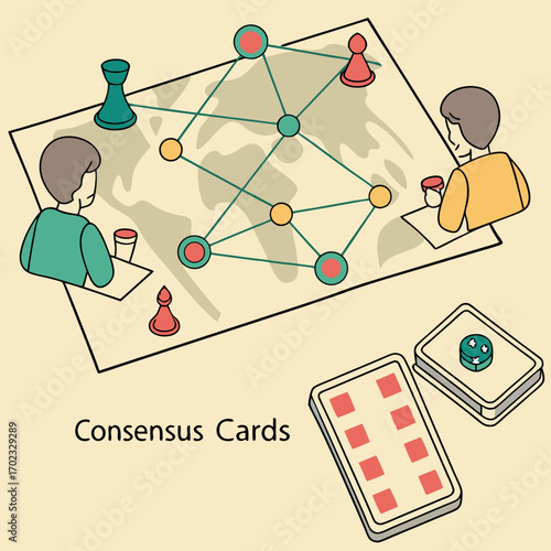 Two Players Engaging in a Strategy Board Game with Network Map