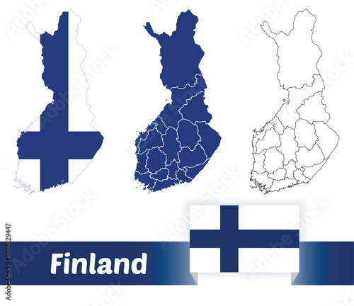 Finland National Flag and Map Variations