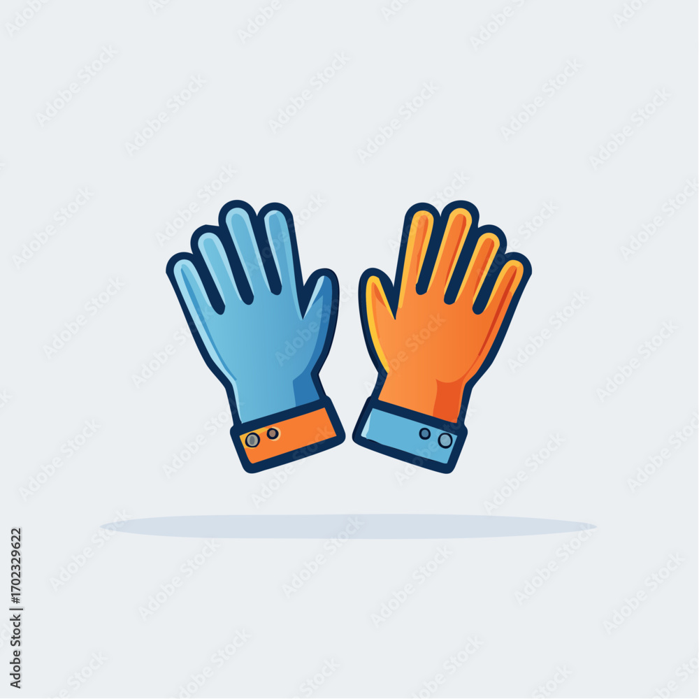 Obraz premium Illustration of Vibrant Blue and Orange Protective Gloves Depicting Safety and Protection
