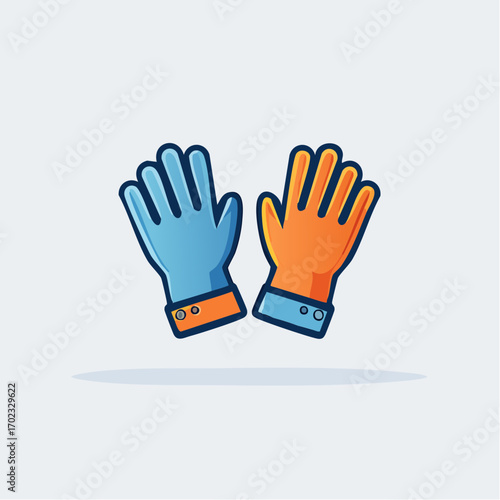 Illustration of Vibrant Blue and Orange Protective Gloves Depicting Safety and Protection