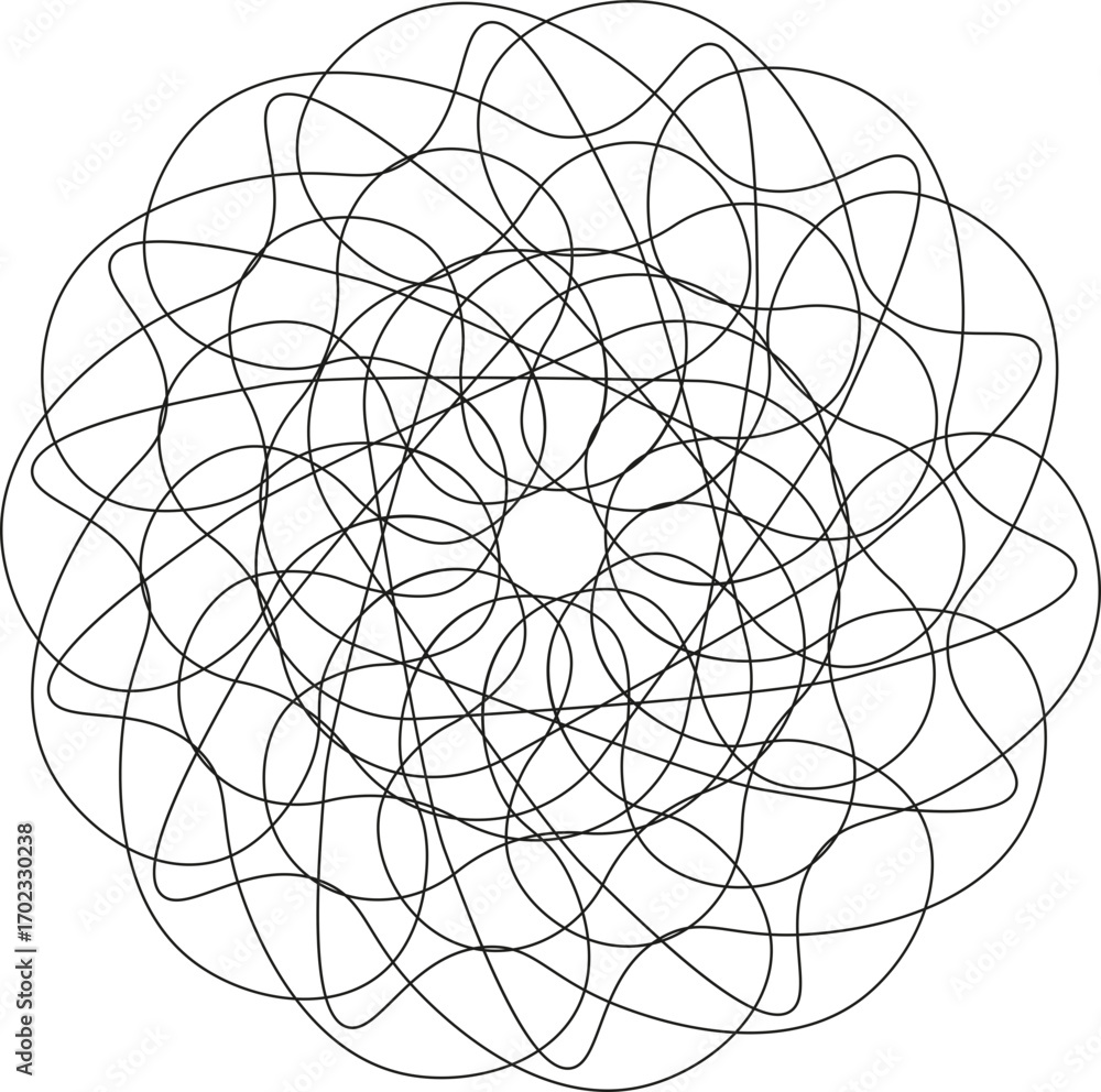 Obraz premium Circular geometry formed by multiple interlaced loops connected in symmetry.