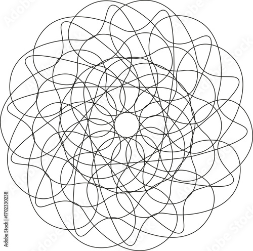 Circular geometry formed by multiple interlaced loops connected in symmetry.