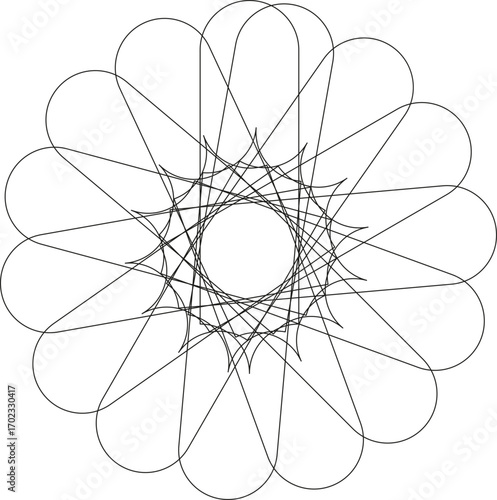 Circular geometry composed of small loops arranged in a floral-inspired formation.