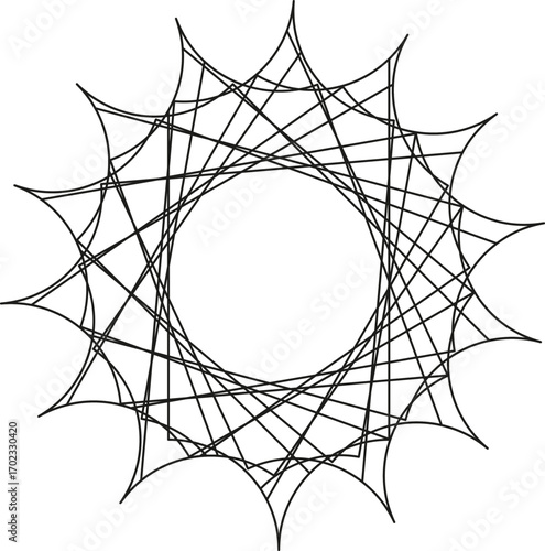 Circular geometry outlined with spiked star-like points forming a symmetrical ring.