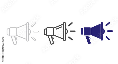 Collection of Megaphone Icons Representing Announcements and Public Speaking in Various Styles and Colors for Design Projects