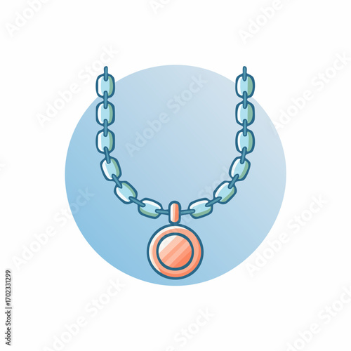 Illustrative depiction of a necklace featuring a chain and pendant, minimalist design