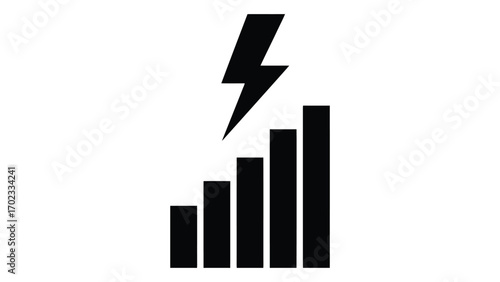 Black graph with lightning bolt isolated on white background represents energy