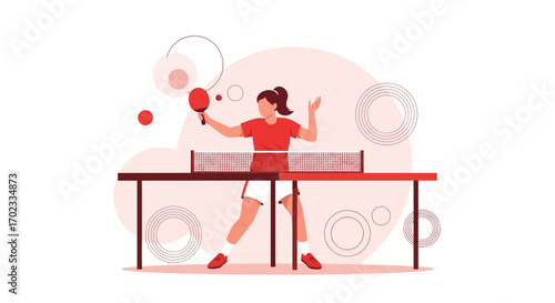Woman Playing Table Tennis, Sport Illustration in Minimalist Style, Active Lifestyle Concept