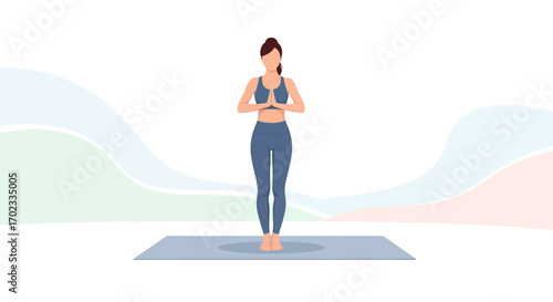 Woman Practicing Yoga in Mountain Pose, Embracing Serenity and Mindfulness Calmness