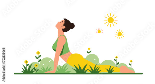 Woman Practicing Yoga Outdoors Amidst Nature and Sunlight Finding Inner Tranquility