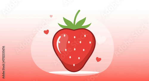 Vibrant And Delicious Cartoon Strawberry With Cute Hearts On A Color Palette