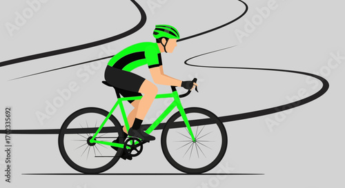 Vibrant Cyclist In Competition, Cycling Toward Winning The Race On The Road