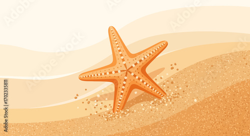 Vivid Starfish On Sandy Shoreline Depicting Beachside Summer Serenity And Calmness