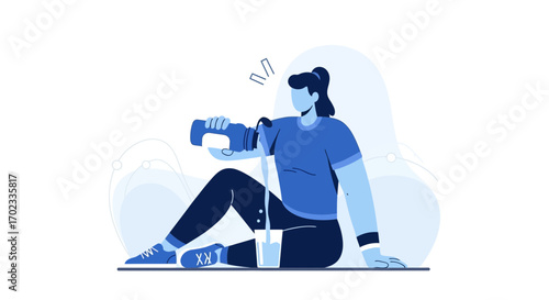 Woman Refreshes Herself By Pouring Water In Glass After Workout Vector Illustration