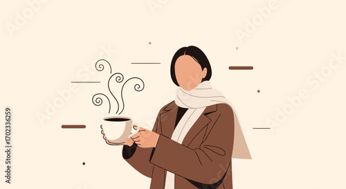 Warm Drink And Cozy Attire: A Simple Yet Appealing Illustration Of Daily Moments