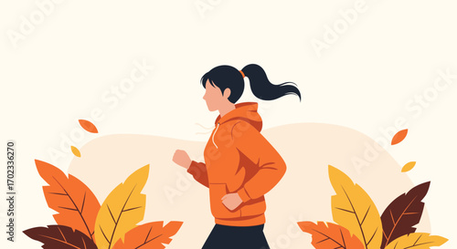 Woman Running in Autumn: A Vector Illustration Capturing Fall Season's Beauty
