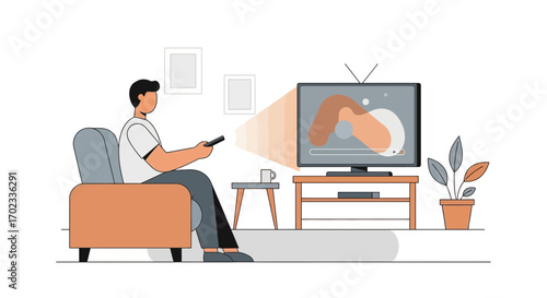 Watching Television On A Couch In Living Room For Entertainment And Relaxation Scene.