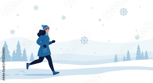 Winter Runner Enjoying The Snowy Landscape During A Cold Day, An Elegant Illustration