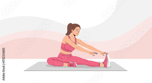 Woman Stretches In Fitness Attire, Preparing For Body Workouts And General Flexibility