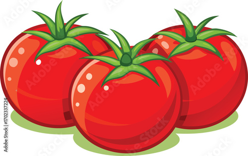 Three Ripe Red Tomatoes with Green Stems fruit vegetable