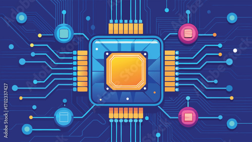 Futuristic Artificial Intelligence Microchip Illustration – Advanced AI Processor, Machine Learning, Data Science, and Digital Technology Concept