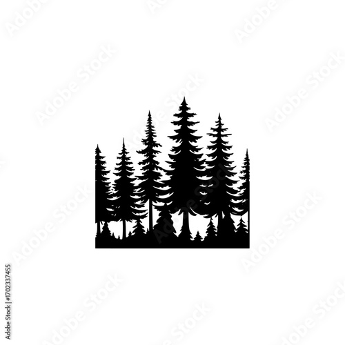
Silhouette of Forest of Christmas fir trees vector icon set illustration isolated on white background. 