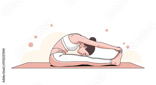 Woman Demonstrates Yoga Pose On Mat, Embracing Health, Wellness, And Peaceful Movement