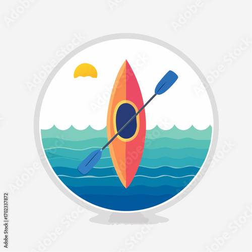 Vibrant Kayak Icon Amidst Aquatic Scene Depicting Leisure and Outdoor Recreation