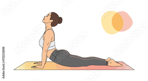 Woman Doing Yoga Upward-Facing Dog Pose on a Mat in a Minimalist Style