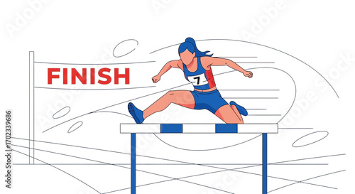 Woman Hurdler Jumping Towards Finish Line Depicting Competition And Achievement