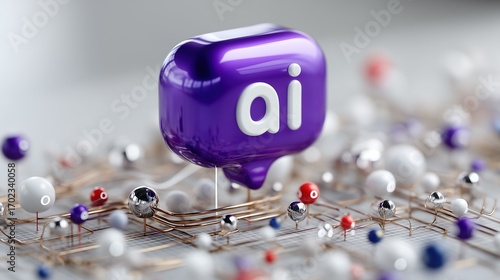 3D AI Icon Over Interconnected Tech Nodes and Wires