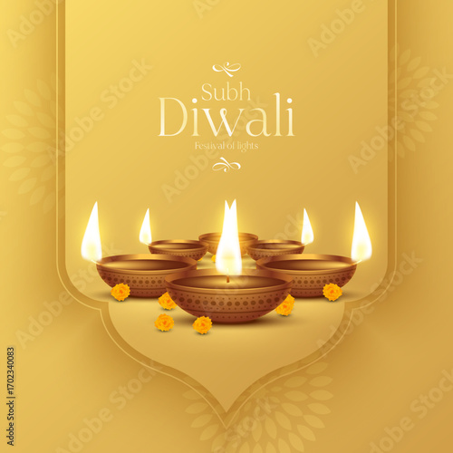 Happy Diwali - festival of lights colorful poster template design with decorative diya lamp. vector illustration.  Indian festival of lights Happy Diwali, holiday Background, Diwali celebration.