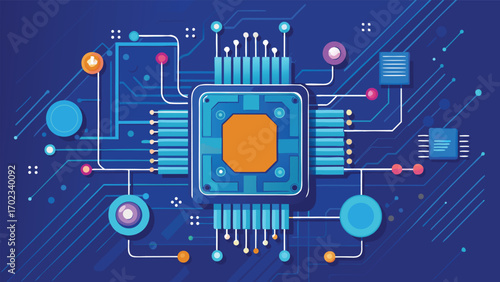 Futuristic Artificial Intelligence Microchip Illustration – Advanced AI Processor, Machine Learning, Data Science, and Digital Technology Concept