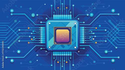 Futuristic Artificial Intelligence Microchip Illustration – Advanced AI Processor, Machine Learning, Data Science, and Digital Technology Concept
