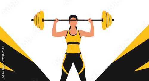 Woman Lifting Weights Illustration, Sport Fitness Concept Background, Modern Graphic Design