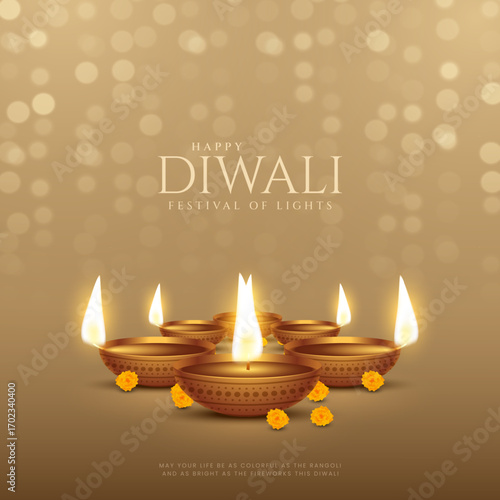 Happy Diwali - festival of lights colorful poster template design with decorative diya lamp. vector illustration.  Indian festival of lights Happy Diwali, holiday Background, Diwali celebration.
