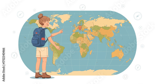 Young Person Ready To Travel Discovering The World, Planning Vacation On Map