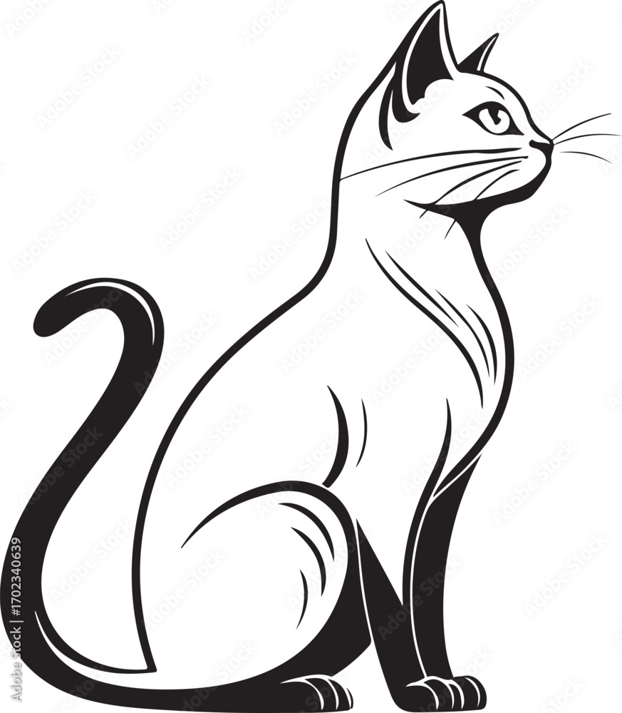 Fototapeta premium Elegant Cat Vector Illustration, Graceful Feline Silhouette, Pet Animal Drawing, Minimal Line Art Style Design
